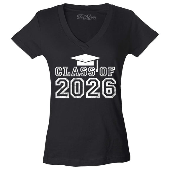 Shop4Ever Women's Class of 2026 Slim Fit V-Neck T-Shirt Small Black