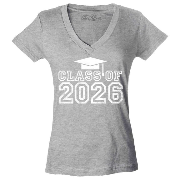 Shop4Ever Women's Class of 2026 Slim Fit V-Neck T-Shirt Small Sports Grey