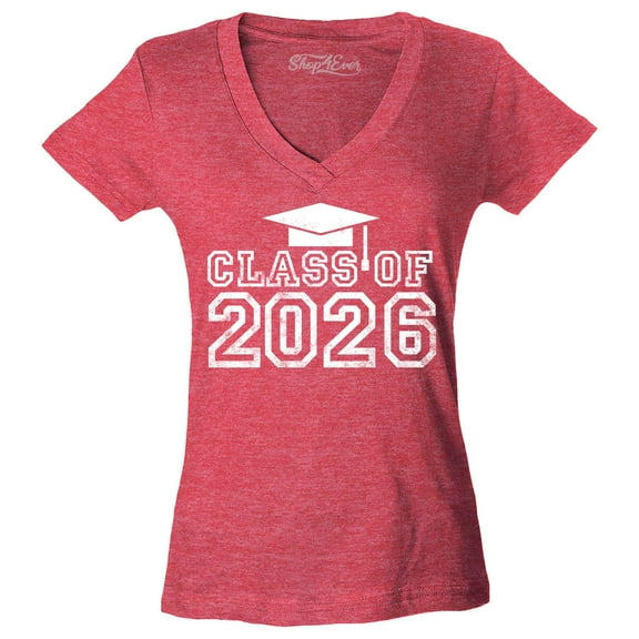 Shop4Ever Women's Class of 2026 Slim Fit V-Neck T-Shirt X-Large Heather Red