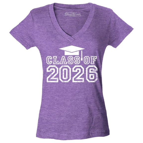 Shop4Ever Women's Class of 2026 Slim Fit V-Neck T-Shirt X-Small Heather Purple