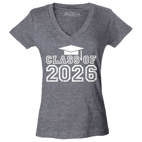 Shop4Ever Women's Class of 2026 Slim Fit V-Neck T-Shirt XX-Large Heather Charcoal