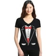 thumbnail image 1 of Shop4Ever Women's Classic Red Bow Tie Tuxedo Suit Party Costume Slim Fit V-Neck T-Shirt Small Black, 1 of 5