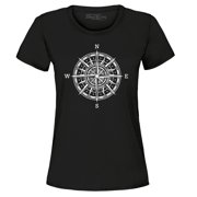 Shop4Ever Womens Compass Traveling North South East West Graphic T-Shirt Medium Black