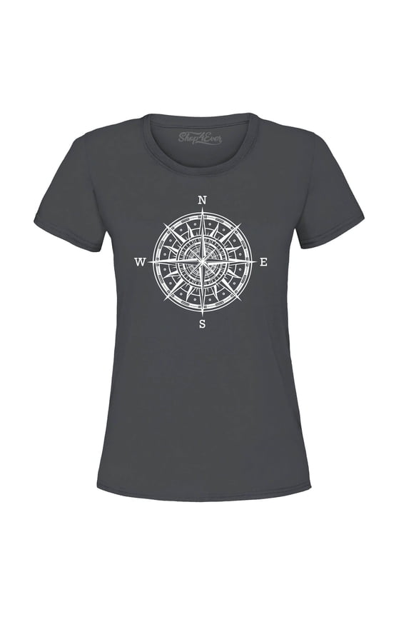 Women's Compass Traveling North South East West Graphic T-Shirt X-Large Charcoal