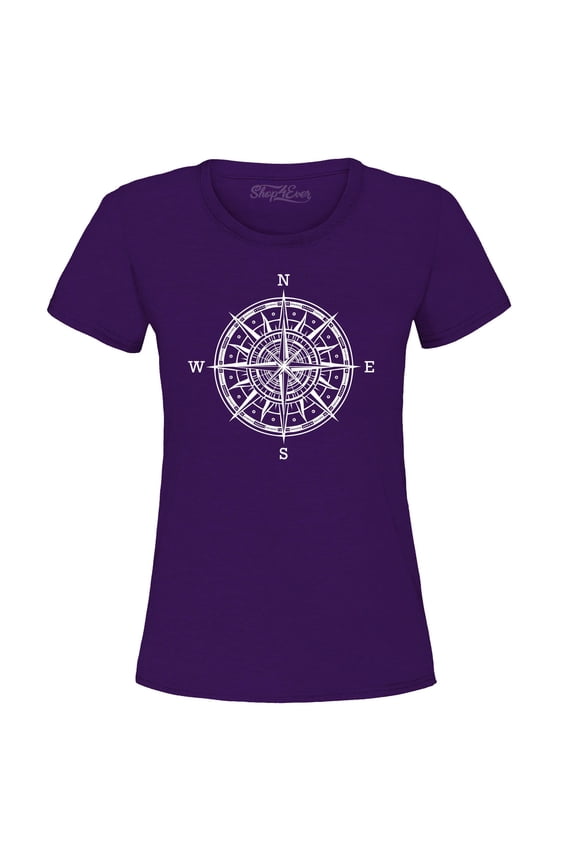 Women's Compass Traveling North South East West Graphic T-Shirt X-Large Purple