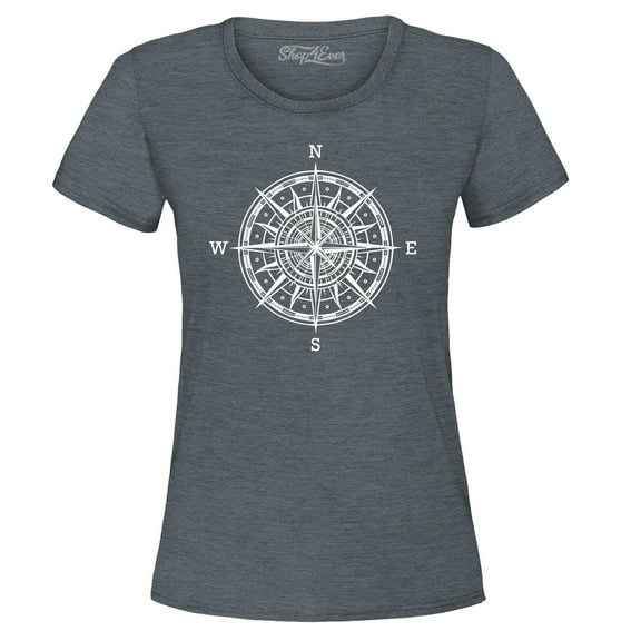 Shop4Ever Women's Compass Traveling North South East West Graphic T-Shirt XX-Large Dark Heather