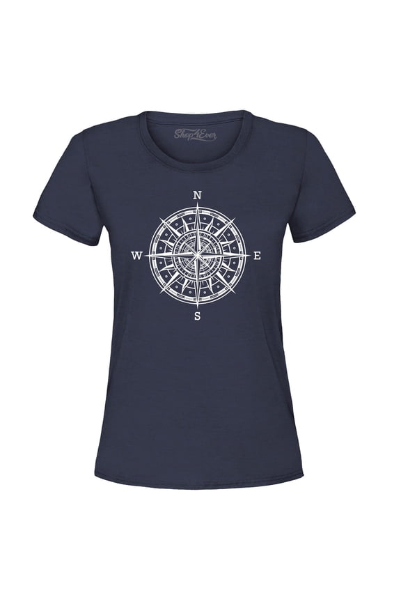 Women's Compass Traveling North South East West Graphic T-Shirt XX-Large Navy