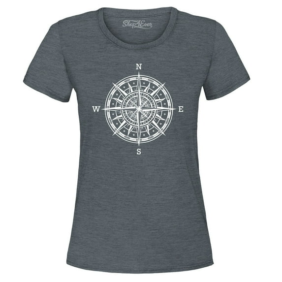 Shop4Ever Women's Compass Traveling North South East West Graphic T-Shirt XXX-Large Dark Heather