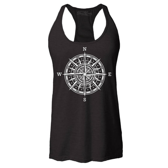 Shop4Ever Women's Compass Traveling North South East West Racerback Tank Top Medium Black