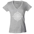 thumbnail image 1 of Shop4Ever Women's Compass Traveling North South East West Slim Fit V-Neck T-Shirt X-Large Sports Grey, 1 of 5