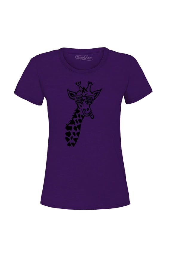 Women's Cool Giraffe Cute Animal  Graphic T-Shirt Large Purple