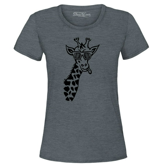 Shop4Ever Women's Cool Giraffe Cute Animal  Graphic T-Shirt Medium Dark Heather