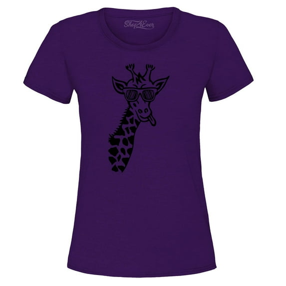 Shop4Ever Women's Cool Giraffe Cute Animal Graphic T-Shirt X-Large Purple