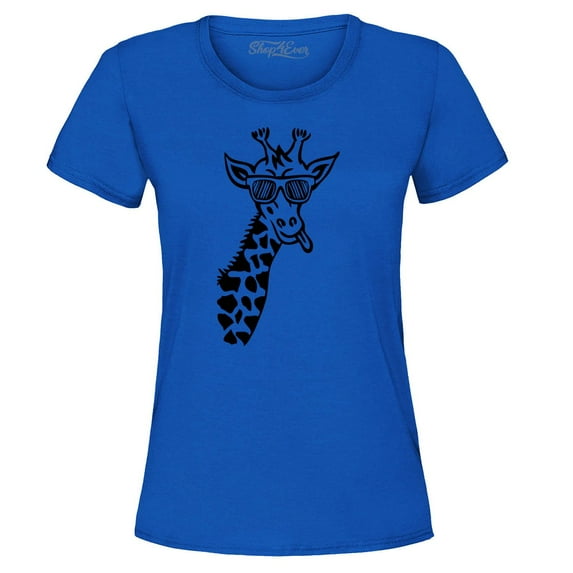 Shop4Ever Women's Cool Giraffe Cute Animal Graphic T-Shirt XX-Large Royal Blue