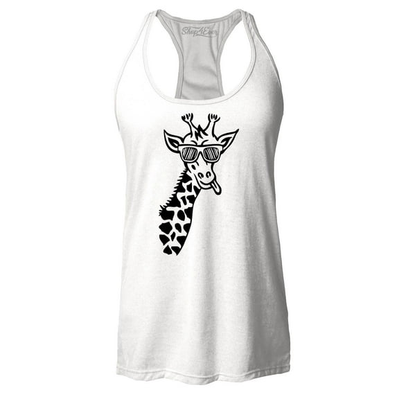 Shop4Ever Women's Cool Giraffe Cute Animal Racerback Tank Top Large White