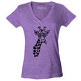 thumbnail image 1 of Shop4Ever Women's Cool Giraffe Cute Animal  Slim Fit V-Neck T-Shirt Small Heather Purple, 1 of 5