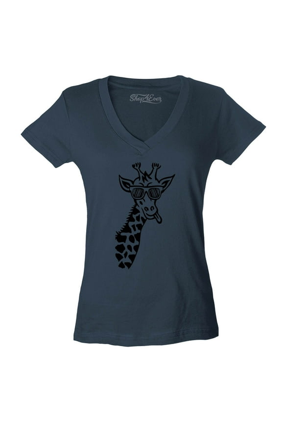 Women's Cool Giraffe Cute Animal  Slim Fit V-Neck T-Shirt XX-Large Charcoal