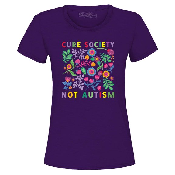 Shop4Ever Women's Cure Society Not Autism Florals Flowers Graphic T-Shirt X-Large Purple