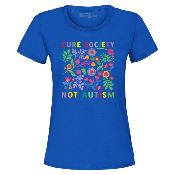 Shop4Ever Women's Cure Society Not Autism Florals Flowers Graphic T-Shirt X-Large Royal Blue