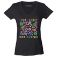thumbnail image 1 of Shop4Ever Women's Cure Society Not Autism Florals Flowers Slim Fit V-Neck T-Shirt X-Small Black, 1 of 5