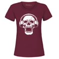 thumbnail image 1 of Shop4Ever Women's  DJ Skull Wearing Headphones Graphic T-Shirt X-Large Maroon, 1 of 5