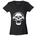thumbnail image 1 of Shop4Ever Women's  DJ Skull Wearing Headphones Slim Fit V-Neck T-Shirt X-Large Black, 1 of 5