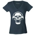 thumbnail image 1 of Shop4Ever Women's  DJ Skull Wearing Headphones Slim Fit V-Neck T-Shirt X-Small Charcoal, 1 of 5