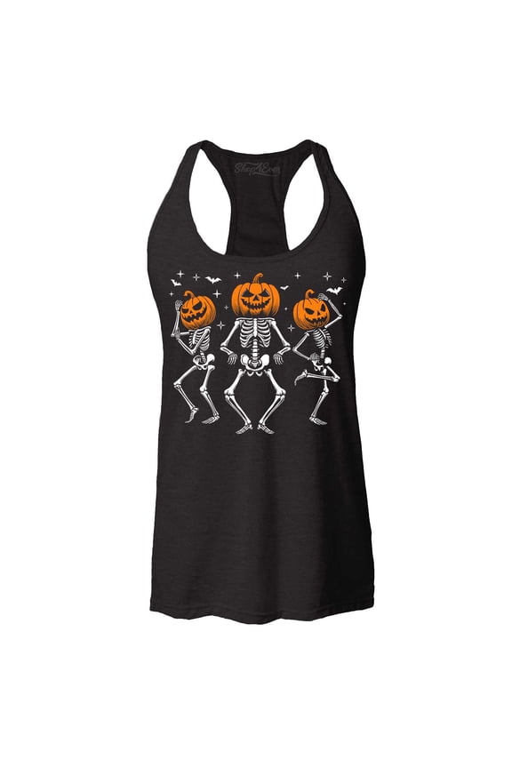 Women's Dancing Jack O'Lantern Skeleton Halloween Pumpkin Skulls Racerback Tank Top XX-Large Black