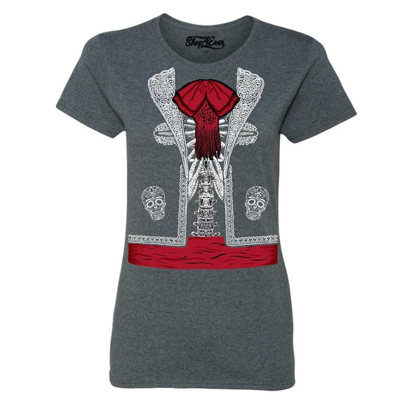 Shop4Ever Women's Day of the Dead Mariachi Skeleton Costume Graphic T-Shirt Large Dark Heather