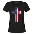 thumbnail image 1 of Shop4Ever Women's Distressed American Flag Cross Graphic T-Shirt Small Black, 1 of 5