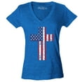 thumbnail image 1 of Shop4Ever Women's Distressed American Flag Cross Slim Fit V-Neck T-Shirt Medium Heather Royal Blue, 1 of 5