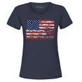 thumbnail image 1 of Shop4Ever Women's Distressed American Flag Horizontal USA Patriotic 4th of July Graphic T-Shirt XXX-Large Navy, 1 of 5