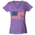 thumbnail image 1 of Shop4Ever Women's Distressed American Flag Horizontal USA Patriotic 4th of July Slim Fit V-Neck T-Shirt X-Large Heather Purple, 1 of 5