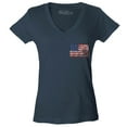 thumbnail image 1 of Shop4Ever Women's Distressed American Flag Pocket Size USA Patriotic 4th of July  Slim Fit V-Neck T-Shirt Medium Charcoal, 1 of 5