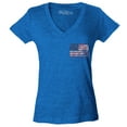 thumbnail image 1 of Shop4Ever Women's Distressed American Flag Pocket Size USA Patriotic 4th of July  Slim Fit V-Neck T-Shirt X-Large Heather Royal Blue, 1 of 5
