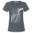 thumbnail image 1 of Shop4Ever Women's Distressed Hockey American Flag Patriotic Sports  Graphic T-Shirt X-Large Dark Heather, 1 of 5