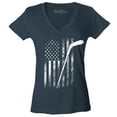 thumbnail image 1 of Shop4Ever Women's Distressed Hockey American Flag Patriotic Sports  Slim Fit V-Neck T-Shirt Small Charcoal, 1 of 5
