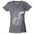 thumbnail image 1 of Shop4Ever Women's Distressed Hockey American Flag Patriotic Sports  Slim Fit V-Neck T-Shirt X-Large Heather Charcoal, 1 of 5