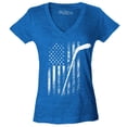 thumbnail image 1 of Shop4Ever Women's Distressed Hockey American Flag Patriotic Sports  Slim Fit V-Neck T-Shirt X-Small Heather Royal Blue, 1 of 5