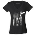 thumbnail image 1 of Shop4Ever Women's Distressed Hockey American Flag Patriotic Sports  Slim Fit V-Neck T-Shirt XX-Large Black, 1 of 5