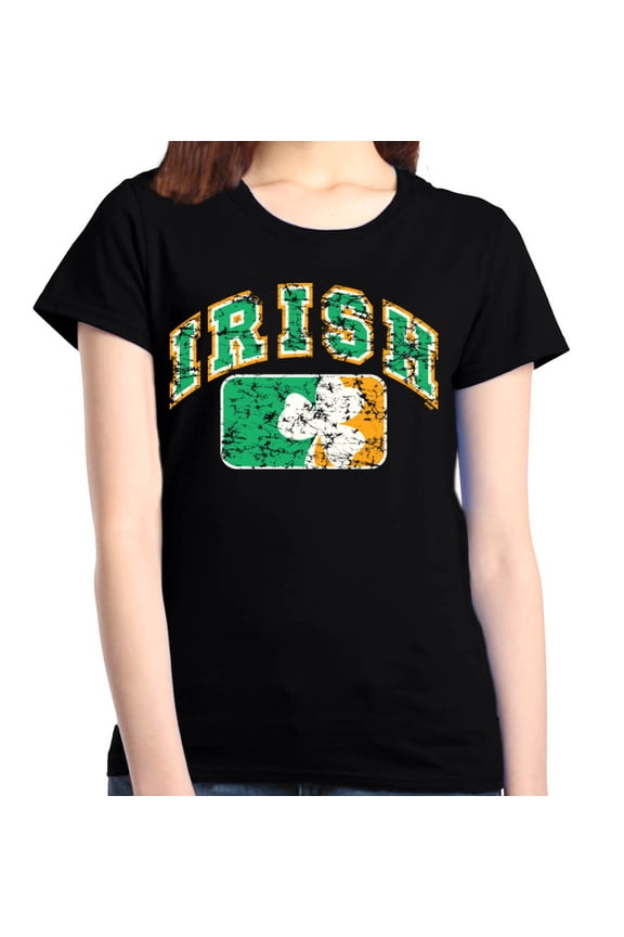 Women's Distressed Irish Flag St. Patrick's Day Graphic T-Shirt Medium Black