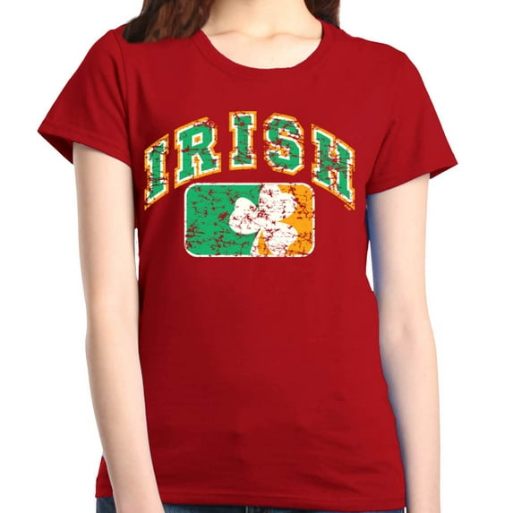 Shop4Ever Women's Distressed Irish Flag St. Patrick's Day Graphic T-Shirt X-Large Red
