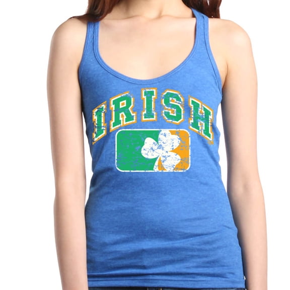 Shop4Ever Women's Distressed Irish Flag St. Patrick's Day Racerback Tank Top X-Small Royal Blue