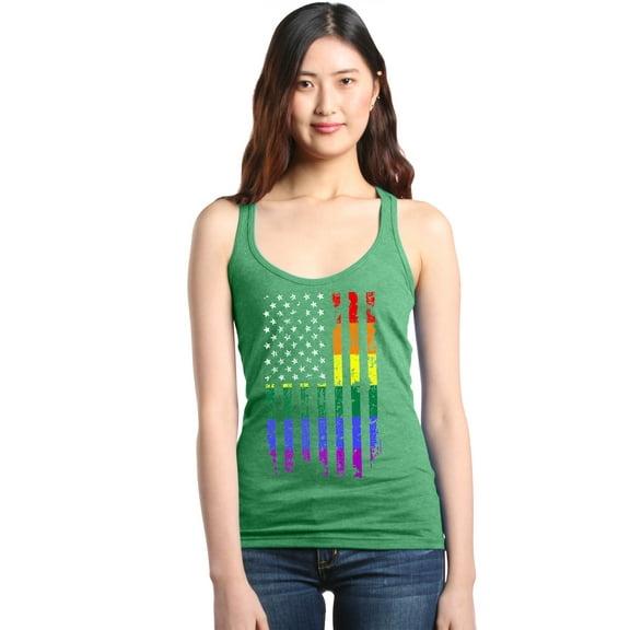 Shop4Ever Women's Distressed Rainbow Flag Gay Pride Racerback Tank Top XX-Large Kelly Green