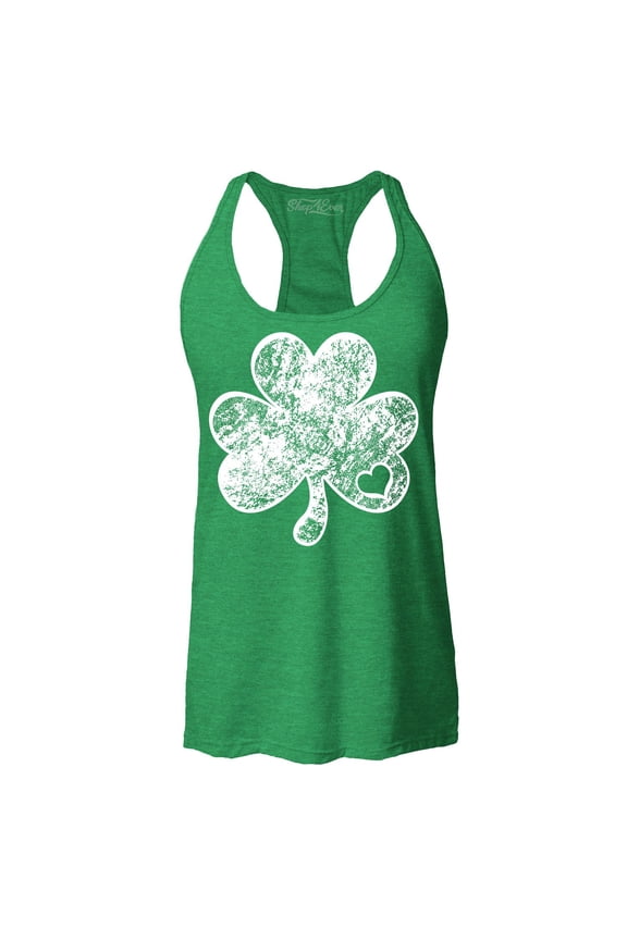 Women's Distressed Shamrock Heart St. Patrick's Day Racerback Tank Top Small Kelly Green