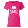 thumbnail image 1 of Shop4Ever Women's Distressed White Skull and Crossbones Graphic T-Shirt Large Heliconia Pink, 1 of 5
