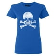 thumbnail image 1 of Shop4Ever Women's Distressed White Skull and Crossbones Graphic T-Shirt Small Royal Blue, 1 of 5