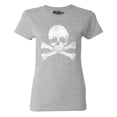 thumbnail image 1 of Shop4Ever Women's Distressed White Skull and Crossbones Graphic T-Shirt XX-Large Sports Grey, 1 of 5