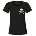 thumbnail image 1 of Shop4Ever Women's Distressed White Skull and Crossbones Pocket Size  Graphic T-Shirt Large Black, 1 of 5