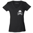 thumbnail image 1 of Shop4Ever Women's Distressed White Skull and Crossbones Pocket Size  Slim Fit V-Neck T-Shirt X-Small Black, 1 of 5